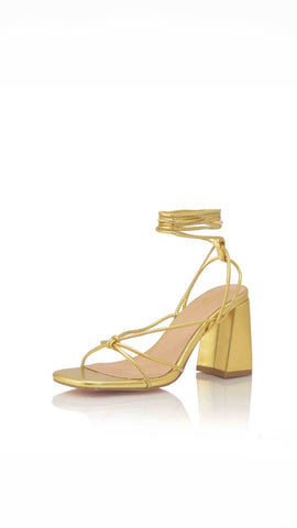 Shady Girl Strap Up Block Heels | Gold