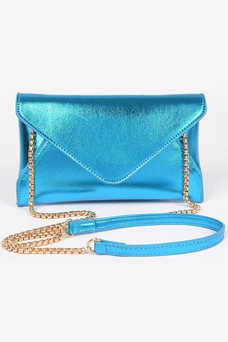 Wendi Envelope Metallic Clutch | Blue