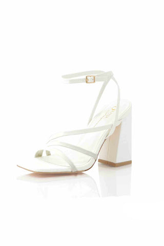 Elly Ankle Strap Block Heels | White