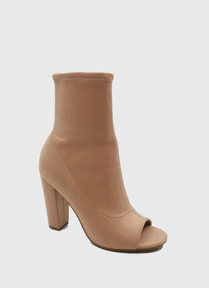 Suit Up Peep Toe Booties | Nude