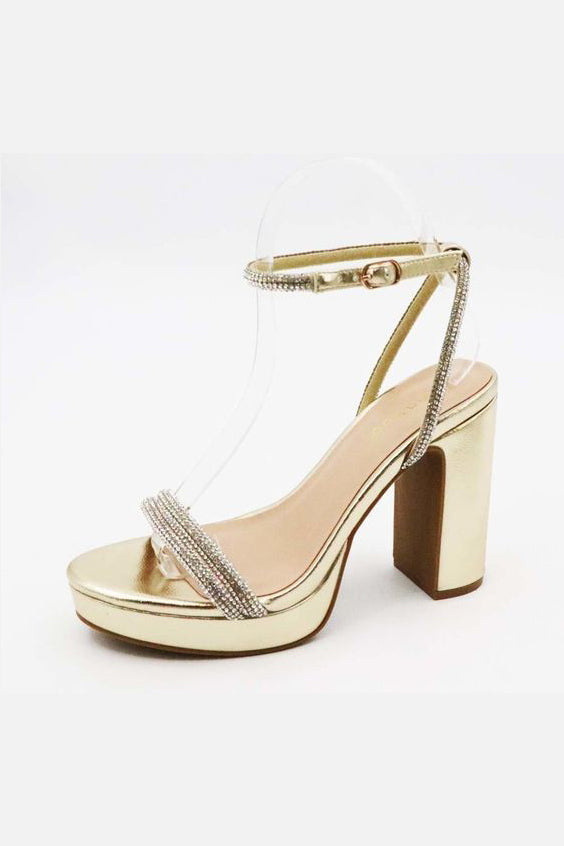 My Type Jeweled Platform Block Heels | Gold | Sole Valley
