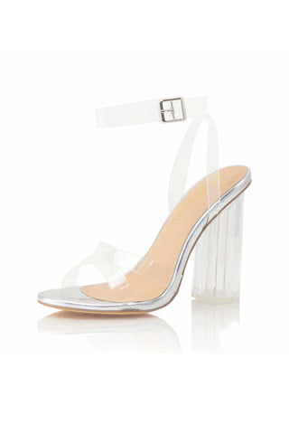 Night Off Clear Ankle Strap Heels | Silver