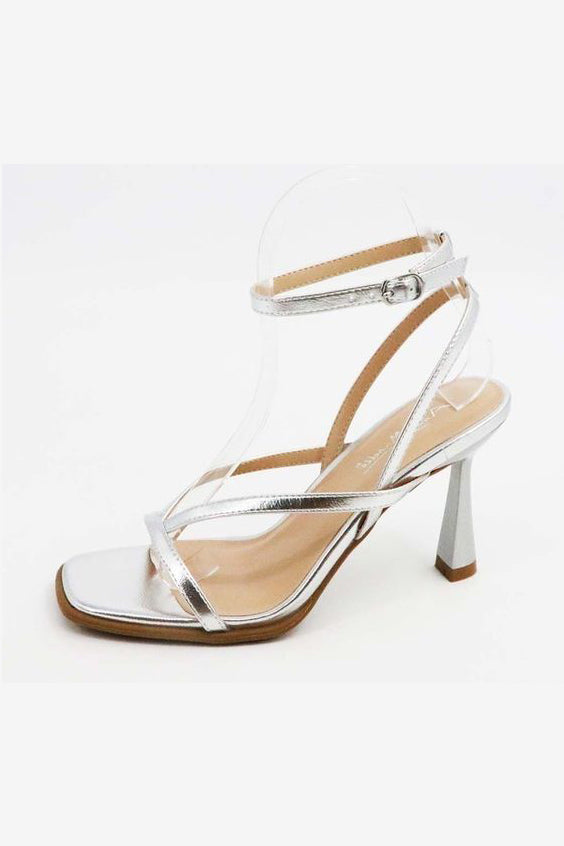 Emily Ankle Strap Heels | Silver