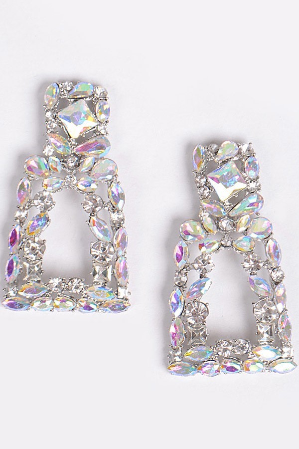Luxe Rhinestone Earrings | Silver Iridescent