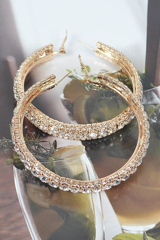 Statement Bling Rhinestone Hoop Earrings | Gold