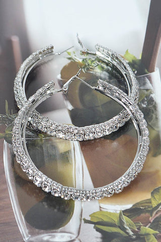 Statement Bling Rhinestone Hoop Earrings | Silver