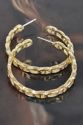 Don't Worry Chain Hoop Earrings | Gold