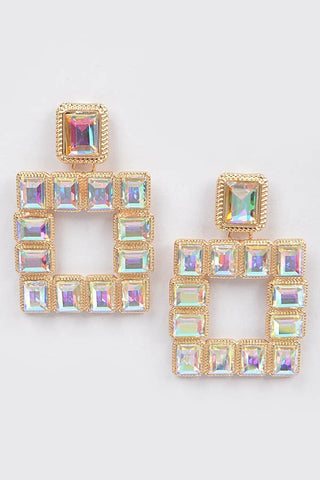 India Rhinestone Drop Earrings | Gold Iridescent