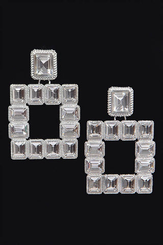 India Rhinestone Drop Earrings | Silver