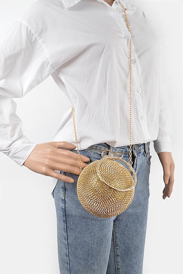 Mariana Round Rhinestone Clutch Bag | Gold | Sole Valley