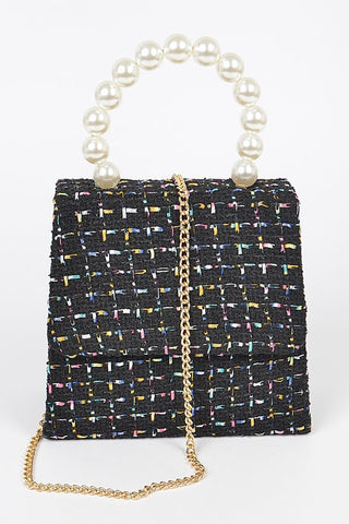 Style And Grace Tweed Pearl Clutch | Black