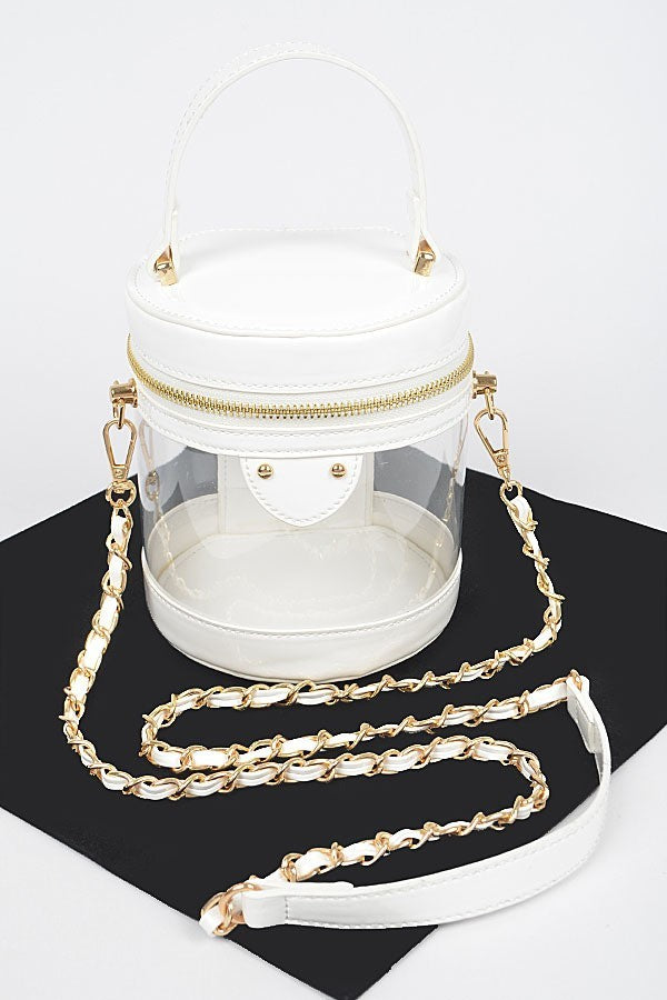 Pull Up Clear Crossbody Bucket Bag | White