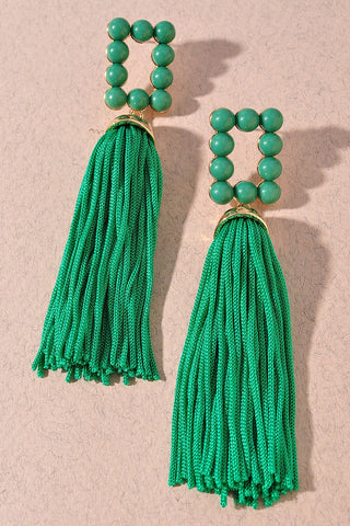 No Drama Tassel Earrings | Green