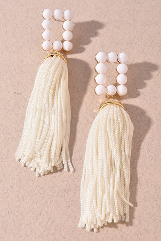 No Drama Tassel Earrings | White
