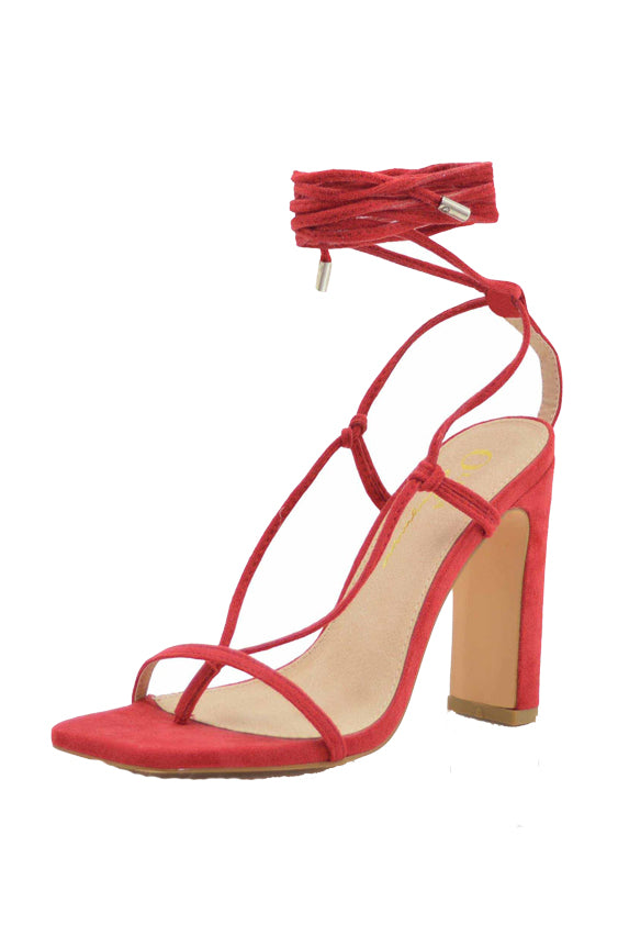Say My Name Strap Up Rectangle Heels | Red