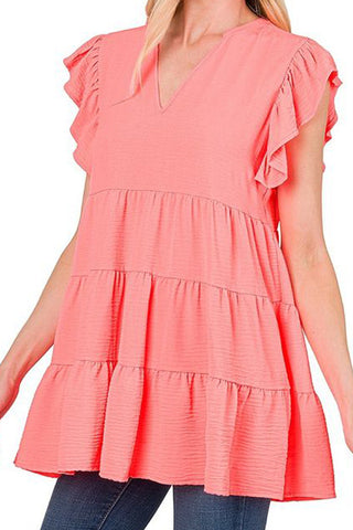 Lucy Ruffle Sleeve Blouse | Coral Pink
