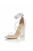 IG Approved Strap Up Clear Block Heels | Silver